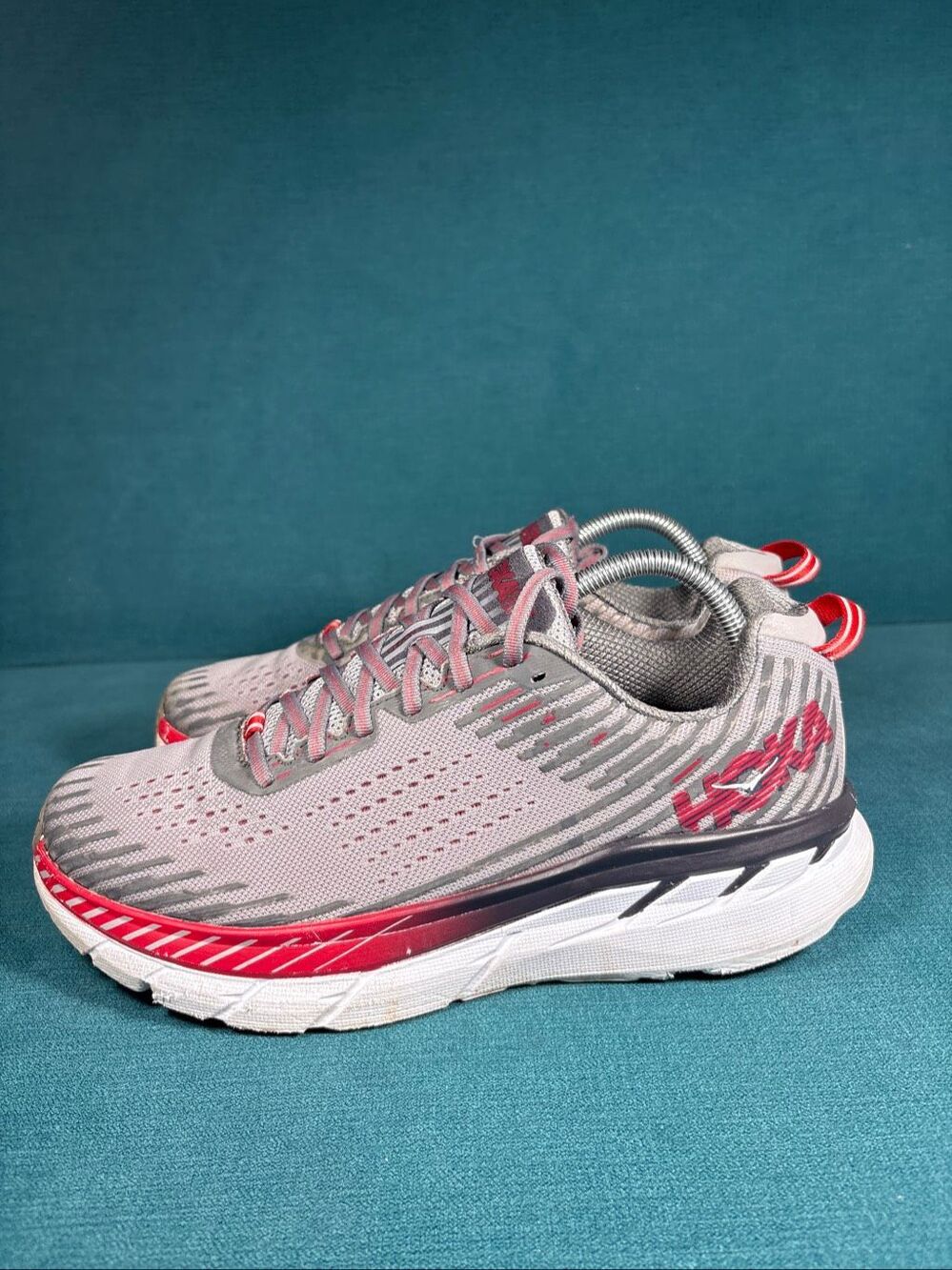 Hoka One One Clifton 5 All Steel Grey Burgundy Men's Size 9.5 Shoes 1093755 ASGY